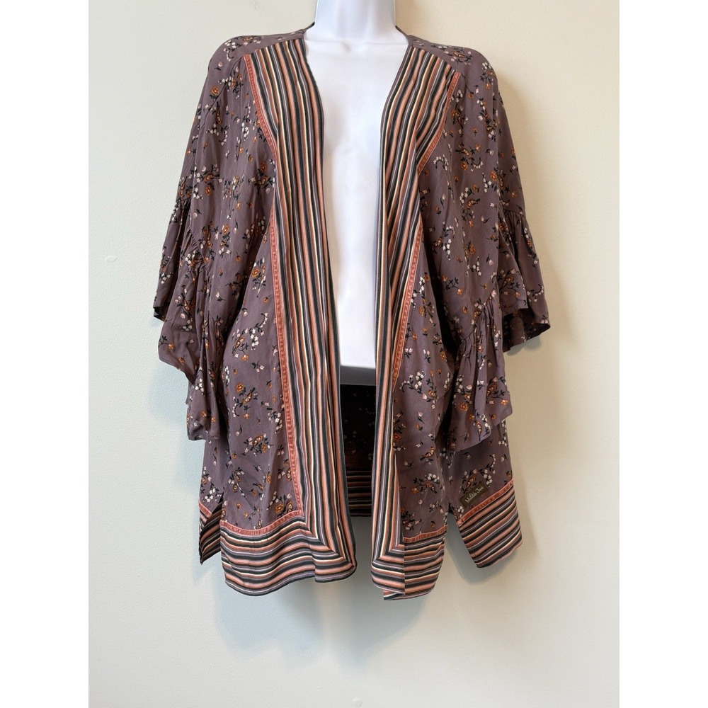 Matilda Jane Women's Kimono Jacket Purple Floral Striped Ruffle Open XS/S NWT